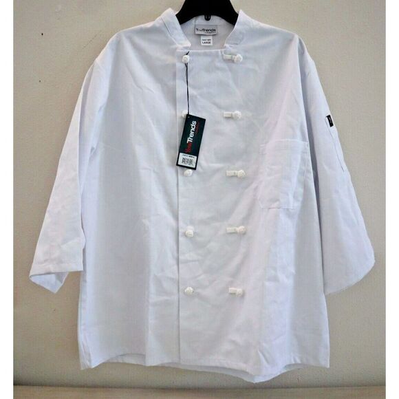 Chef Trends x Pinnacle Unisex Sz Large White Knot Button 3/4 Sleeve Chef's Coat - Picture 1 of 7